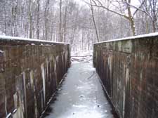 A photograph of Deep Lock, or Lock 28 on the ohio and Erie Canal in the winter.